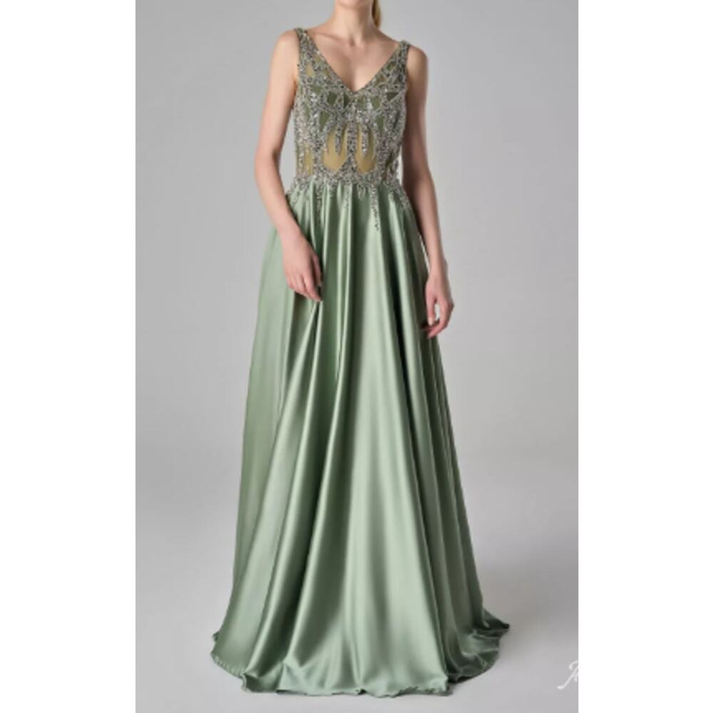 AW BRIDAL 14 XL Seafoam green Clara prom Rhinestone formal maxi dress NEW B80